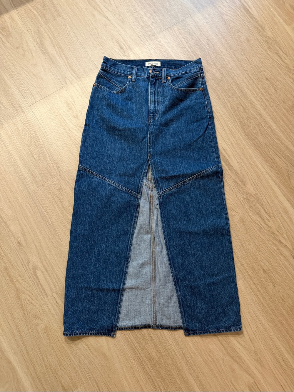Madewell Dark Blue Denim Maxi Skirt with Front Slit
